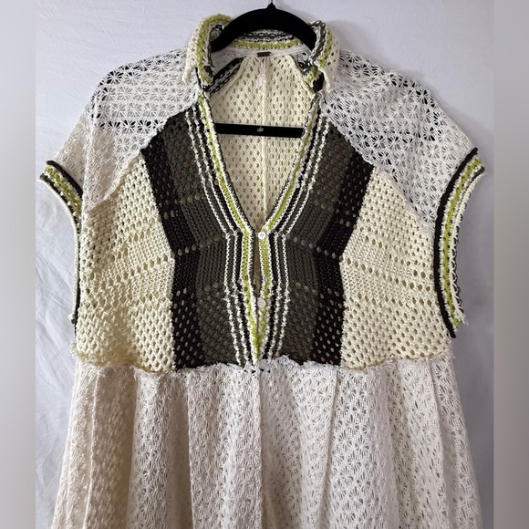 Free People Kelly Cream and Green Crochet Cover Up Maxi Top Dress NWOT SKU1103 - Picture 3 of 11